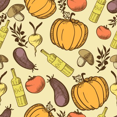 Vegetables in retro style seamless pattern clipart