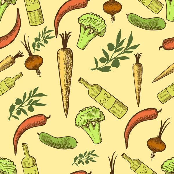 Vegetables in retro style seamless pattern — Stock Vector