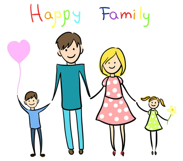 Elele ve gülümseyerek mutlu bir aile — Stok Vektör