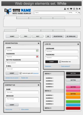 Web design elements set white clipart