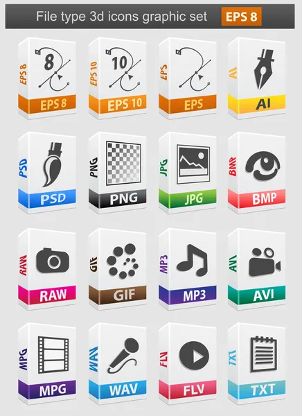 Tipo de archivo 3d icons set . — Vector de stock