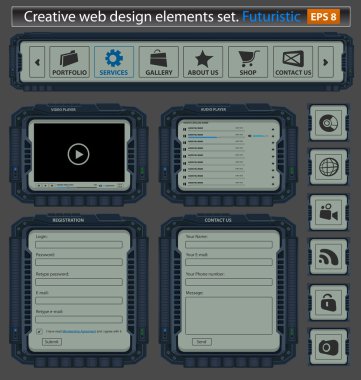 Creative web design elements set. Futuristic. clipart