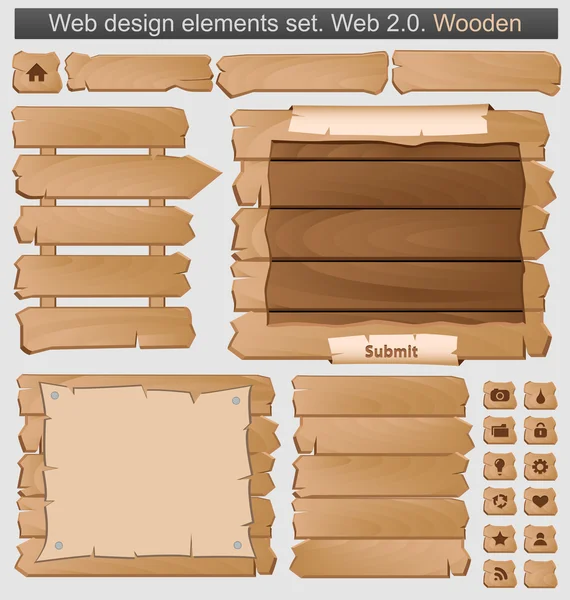 Set di elementi web in legno — Vettoriale Stock