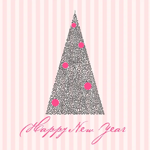 Ευχετήρια κάρτα με το δέντρο το νέο έτος — Διανυσματικό Αρχείο