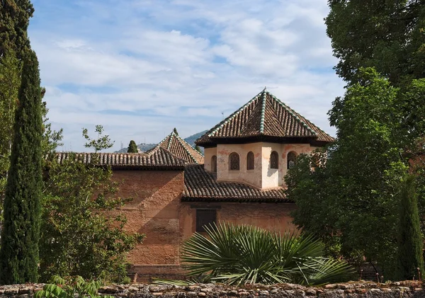 Tetti del palazzo dell'Alhambra visti dai giardini dell'Alhambra — Foto Stock