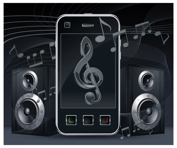 Phone with speakers on black — Stock Vector