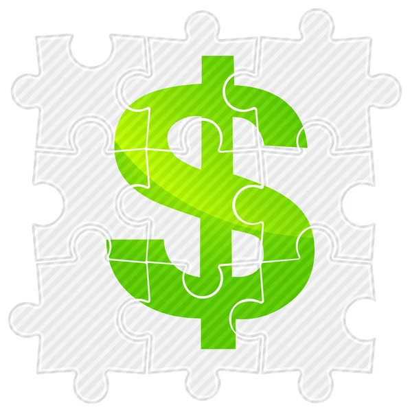 Green dollar on puzzle — Stock Vector