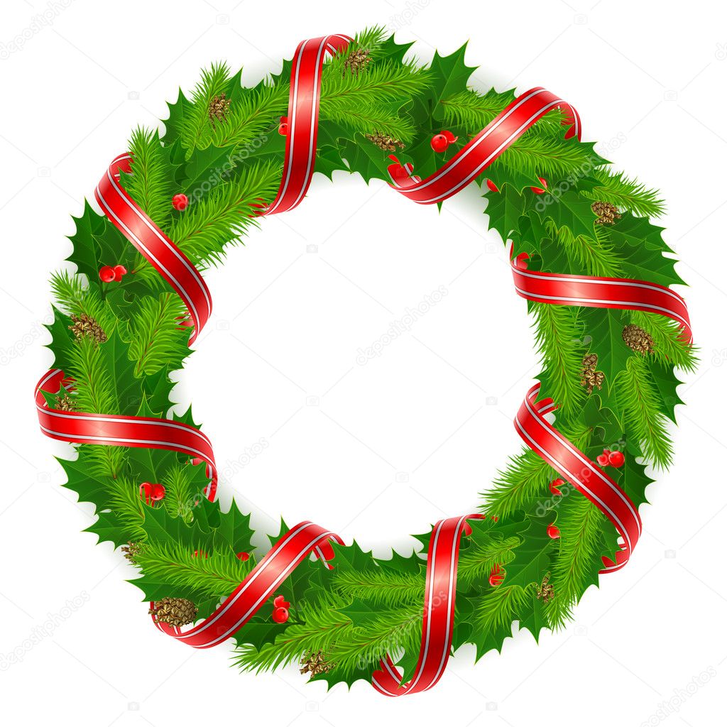 Holly berry wreath with ribbon