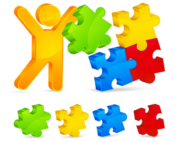 Barevné puzzle a osoba — Stockový vektor