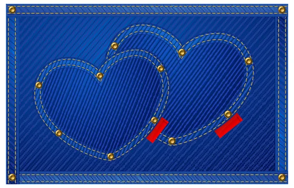 Джинсові серця на синьому — стоковий вектор