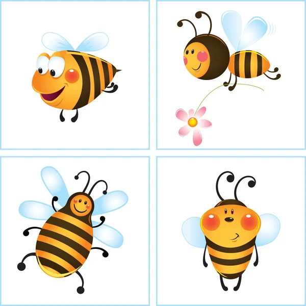 Vier lustige Bienen — Stockvektor