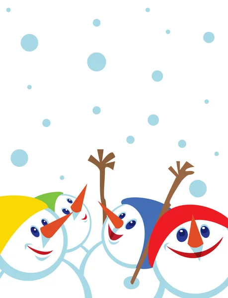 Weihnachtskarte mit Schneemännern — Stockvektor