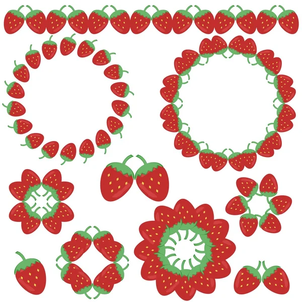 Dekorationselementer og rammer med jordbær – Stock-vektor