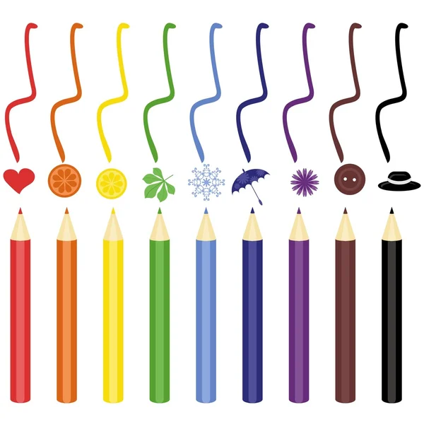 Цветные карандаши и предметы — стоковый вектор
