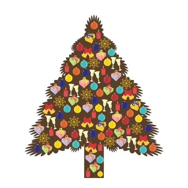 Christmas tree with objects — Stock Vector