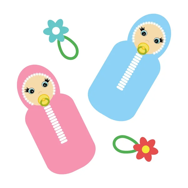 Two babies and rattles — Stock Vector