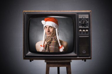 Funny Santa Claus wishes of retro TV. clipart