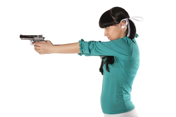 Γυναίκα με πυροβόλο όπλο χεριών — Φωτογραφία Αρχείου