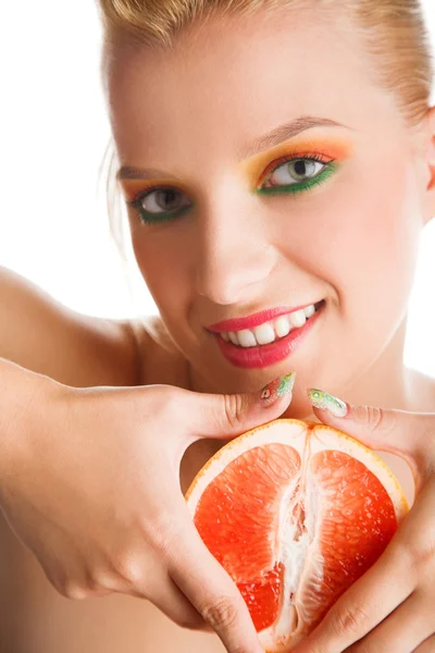 Woman with grapefruit — Stock Photo, Image