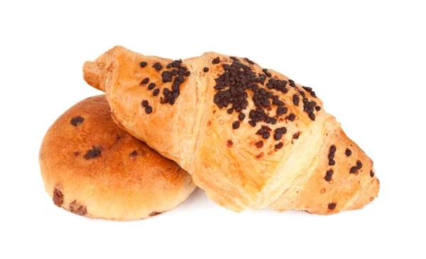 Croissant and bun with chocolate — Stock Photo, Image