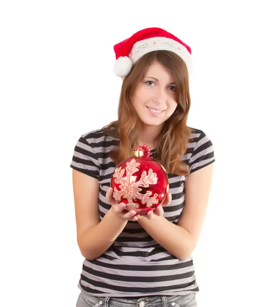 Girl in a Santa Claus hat — Stock Photo, Image