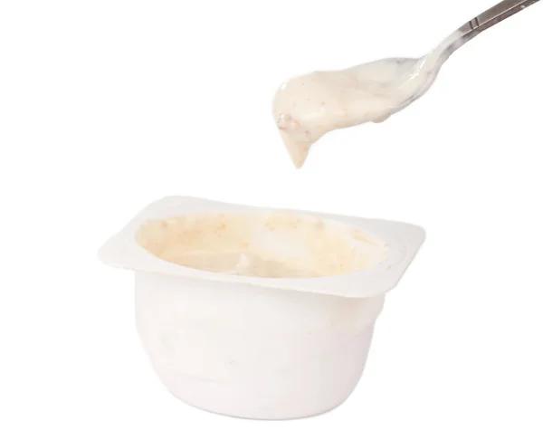 Yoghurt met een lepel — Stockfoto