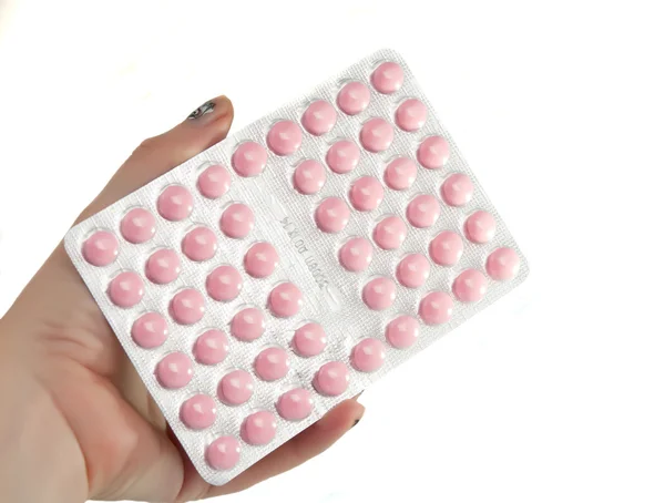 Embalagem de comprimidos cor de rosa — Fotografia de Stock