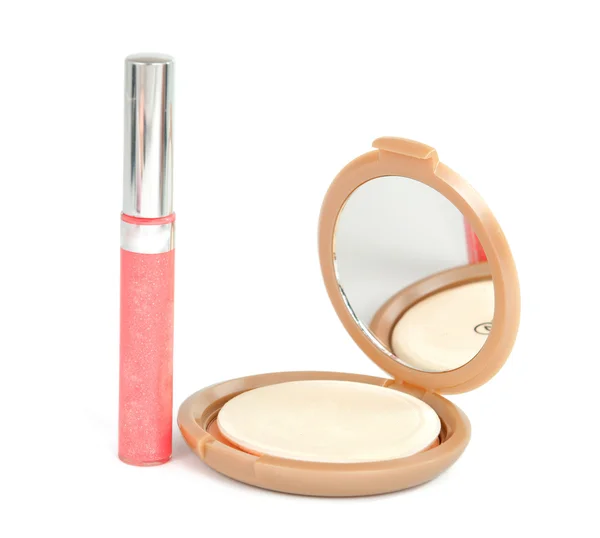 Powder box with lipstick — Stock Photo, Image