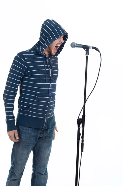 Rock singer with microphone — Stock Photo, Image