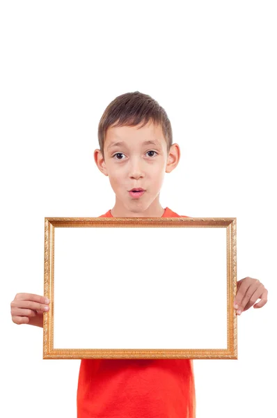 Boy holding empty frame — Stock Photo, Image