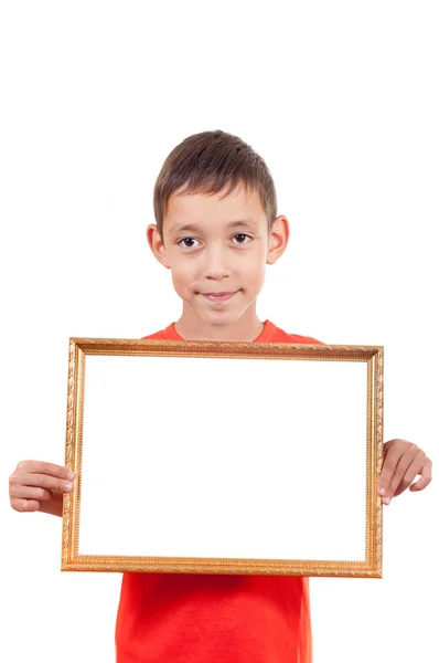 Boy holding empty frame — Stock Photo, Image