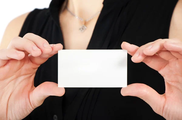 Woman hand holding business card — Stock Photo, Image