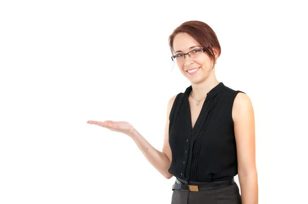 Business woman showing blank area — Stock Photo, Image