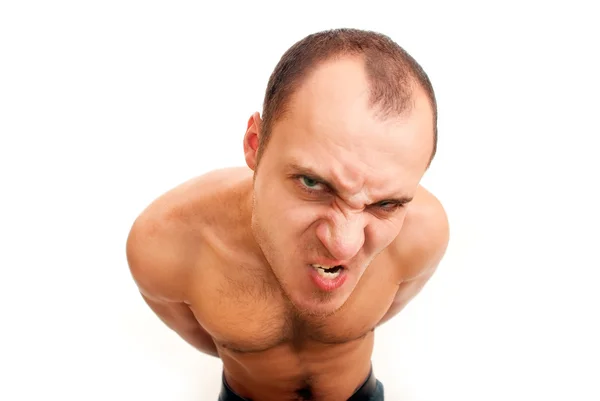 Angry man with hairy chest — Stock Photo, Image