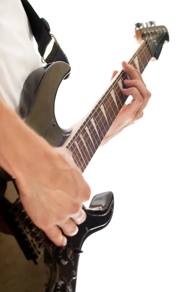 Mužské ruky hrát elektrická kytara — Stock fotografie