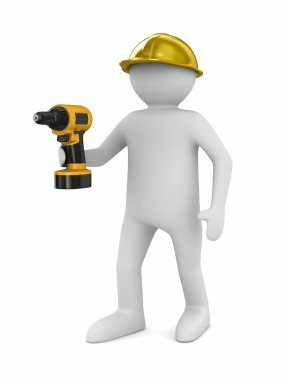 Man with drill on white background. Isolated 3D image clipart