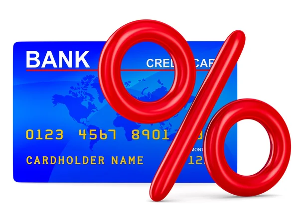 Credit card and percent. Isolated 3D image — Stock Photo, Image