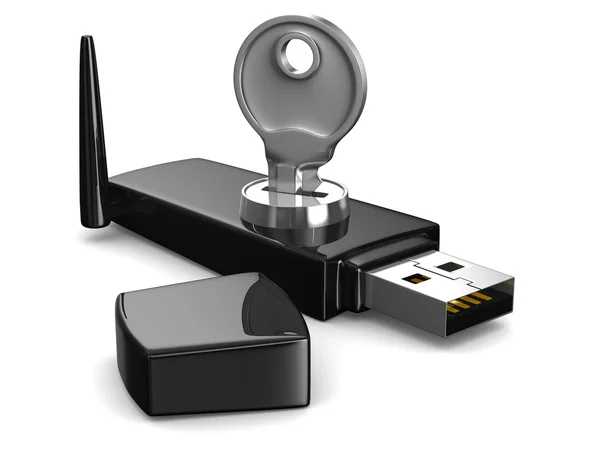 Беспроводной USB модем на белом фоне. Изолированное 3D изображение — стоковое фото