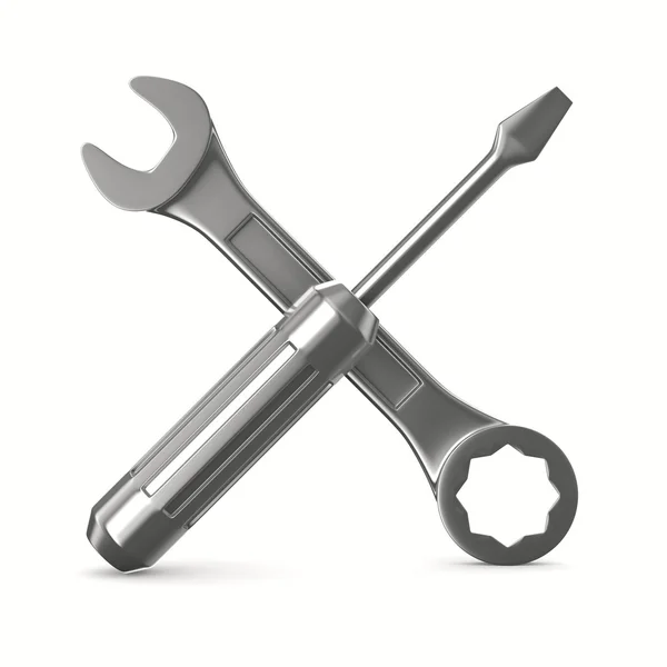 Wrench and screwdriver on white background. Isolated 3D image — Stock Photo, Image