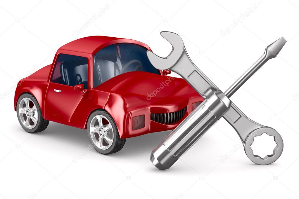 Car-care centre on white background. Isolated 3D image