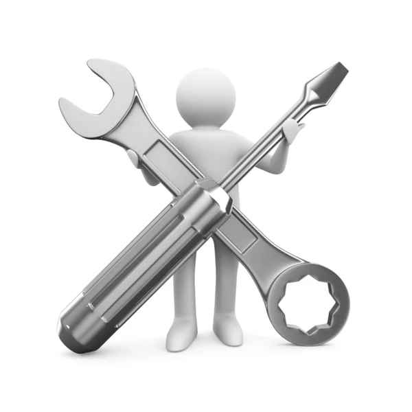Man with wrench and screwdriver. Isolated 3D image — Stock Photo, Image