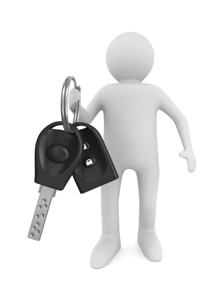 Man med bil nycklarna. isolerade 3d-bild — Stockfoto