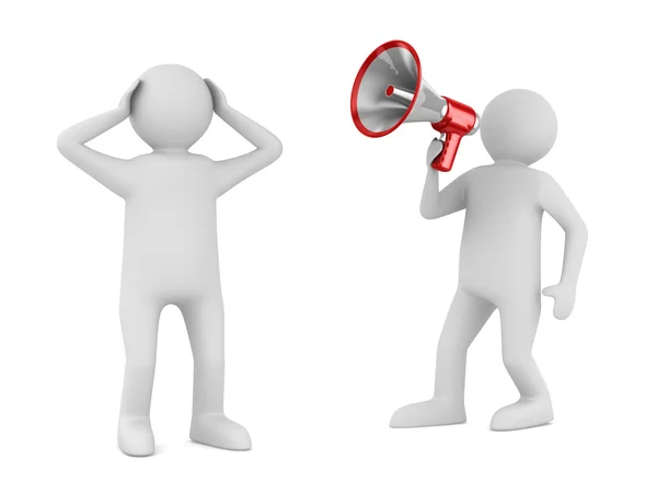 Orator speaks in megaphone. Isolated 3D image — Stock Photo, Image