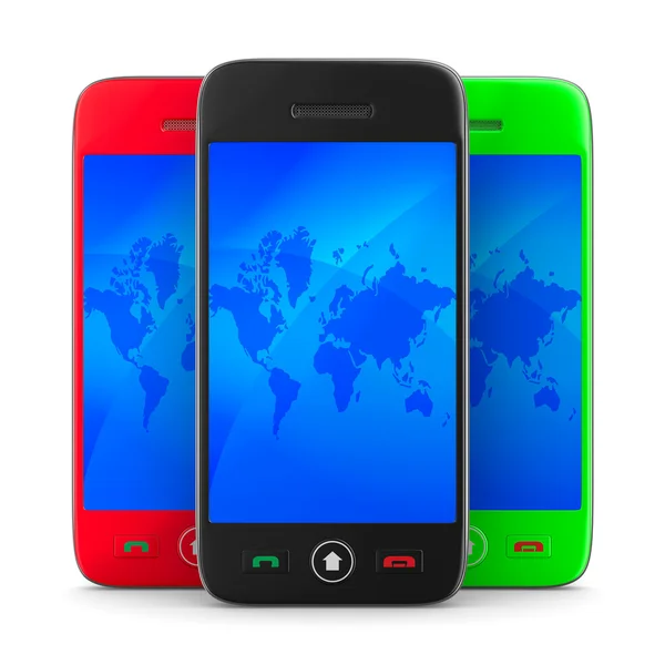 Three phone on white background. Isolated 3D image — Stock Photo, Image