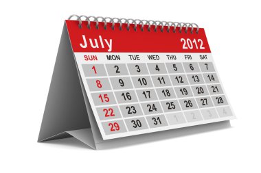 2012 yılı takvimi. Temmuz. izole 3d görüntü