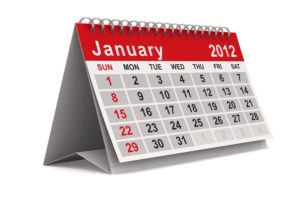 Kalendarz 2012 roku. stycznia. na białym tle obraz 3d — Zdjęcie stockowe