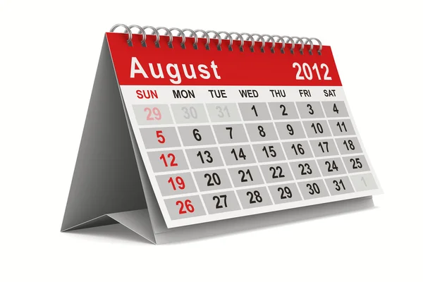 Календар 2012 року. Серпень. Ізольоване 3D зображення — стокове фото