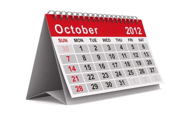 Календарь 2012 года. В октябре. Изолированное 3D изображение — стоковое фото