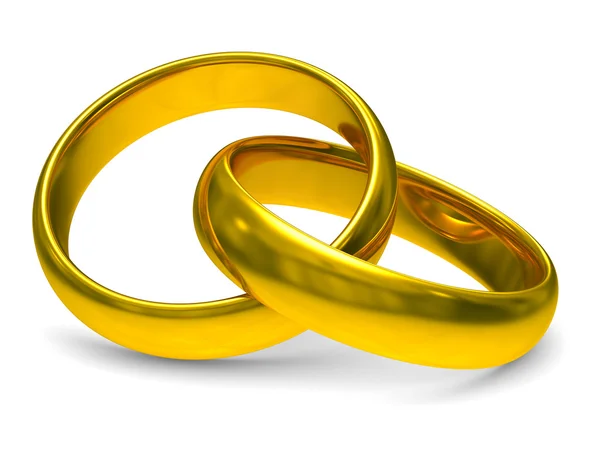 Dva zlaté snubní prsteny. izolované 3d obraz — Stock fotografie