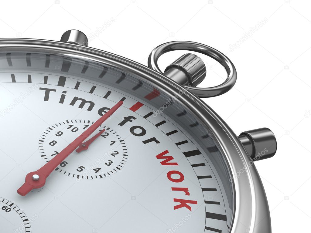 Time for work. Stopwatch on white background. Isolated 3D image